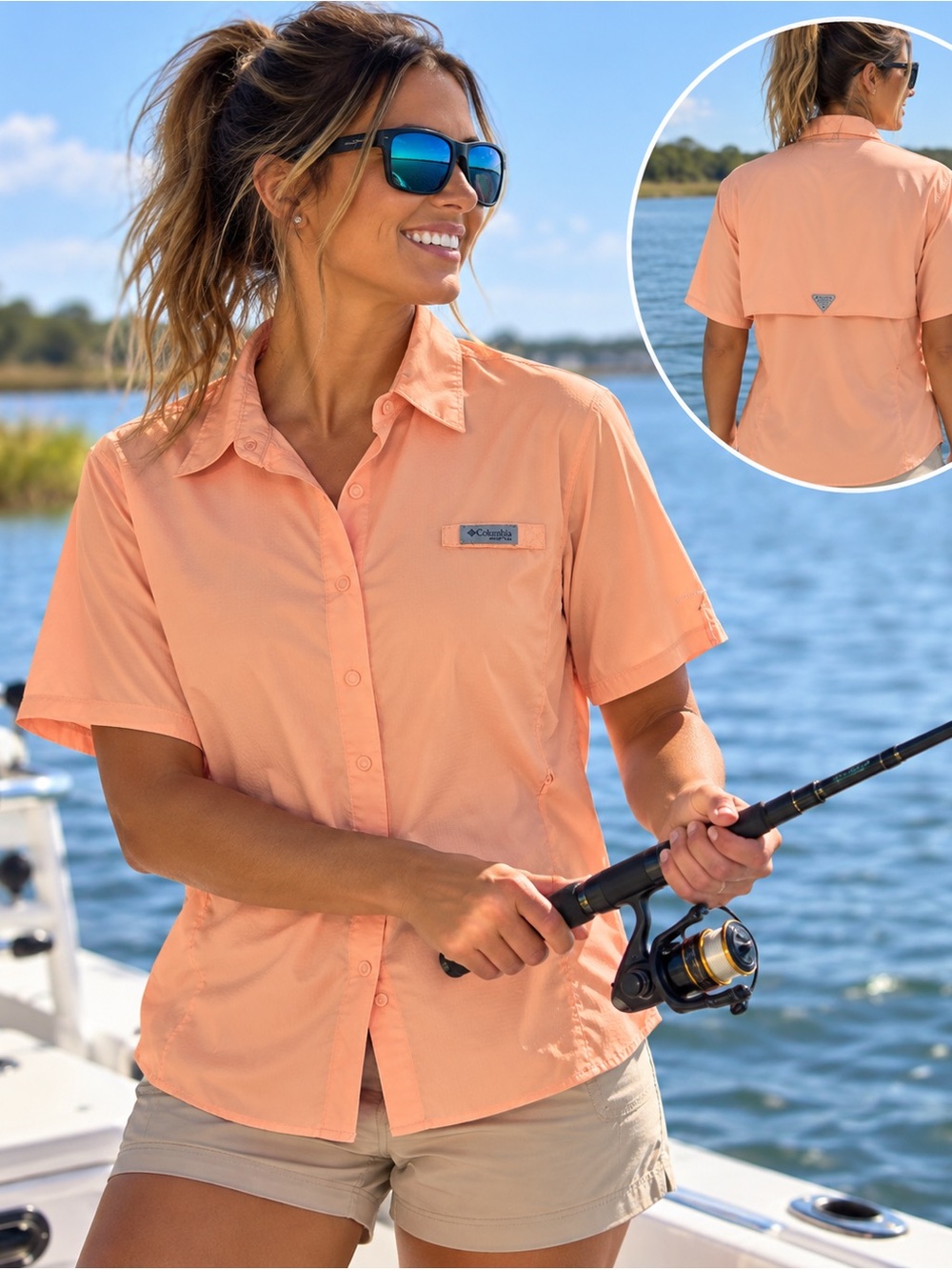 Columbia PFG Women’s XL Peach Short Sleeve Fishing Outdoor Shirt